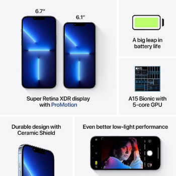 (Off 7%) Apple iPhone 13 Pro Max, 128GB, Sierra Blue - Unlocked (Renewed)