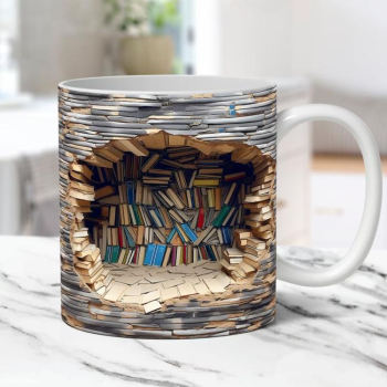 3D Book Mug Bookshelf Library Book Lover Teacher Reading Gift mug cup 11oz NEW
