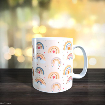Boho Rainbow With Dots and Heart Birthday Ceramic Tea Coffee Gift Mug 11oz NEW