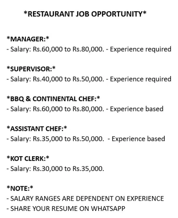 Restaurant Job Available | Kitchen Manager | Jobs For Chef |