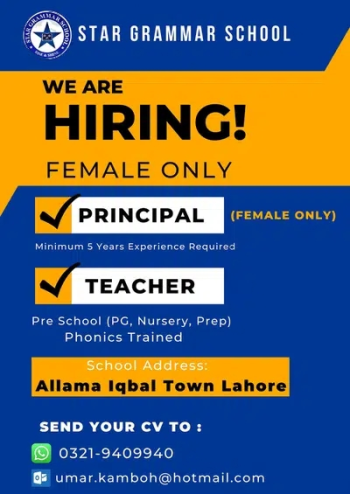 Female Staff Required For Star Grammar School Lahore
