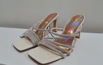 New strappy heels sparkle rhinestones size 37 square toe