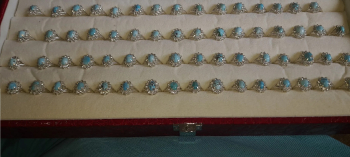 خاتم فضة نسائي عيار 925 ايراني بحجر فيروز نيشابوري اصلي ومرصع حولين الحجر خاتم ناعم