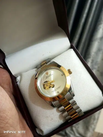 Rolex wrist watch with box full automatic slight skeleton design