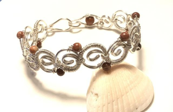 Silver Wire Wrap Cuff Bracelet with Jasper Beads