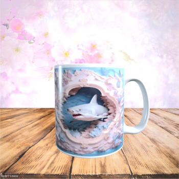 3D Shark In the Ocean Coffee Tea Gift Mug 11oz Unique and Eyecatching! Pink NEW