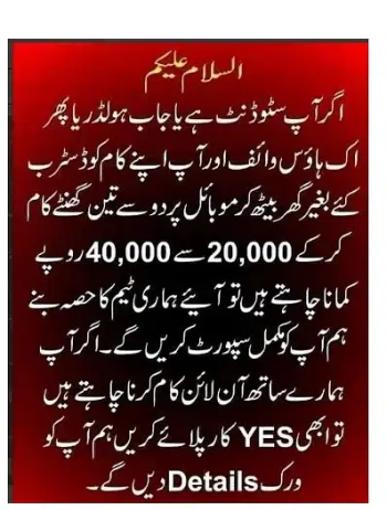 Job for Males, Females, Students (Part time, Full time Home Based Job