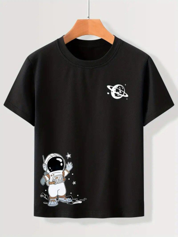 Boys Astronaut And Planet T-shirt Tee Top Short Sleeves Crew Neck Summer Causal Kids Clothes